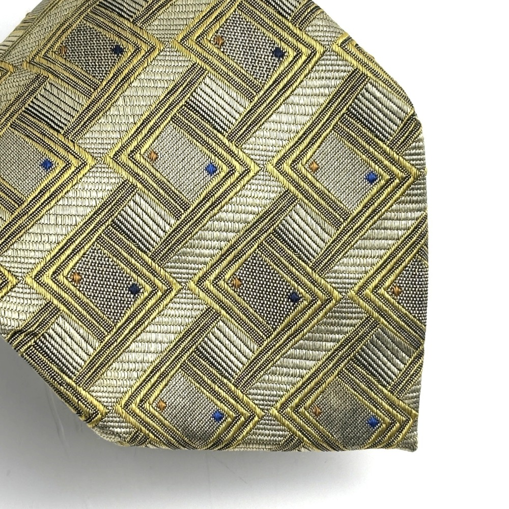 Pronto Uomo Silk Tie Mens OS Gold Green Geometric Made in Italy Woven Corporate